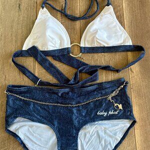 NWOT Baby Phat Swim Bathing Suit Bikini Blue White Medium M